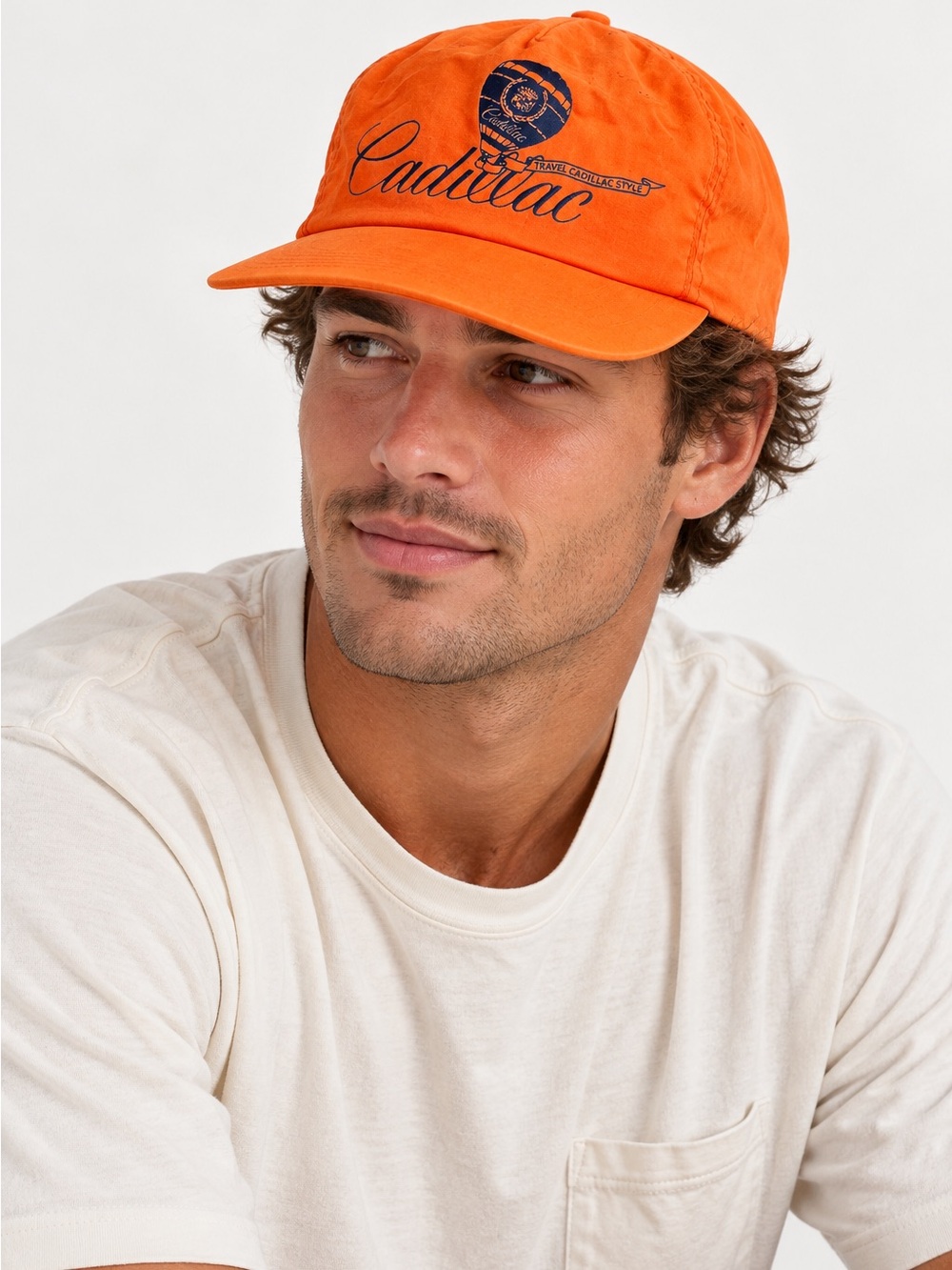 Vintage USA Cadillac Hot Air Balloon Logo Snapback Cap Neon Orange Travel Style